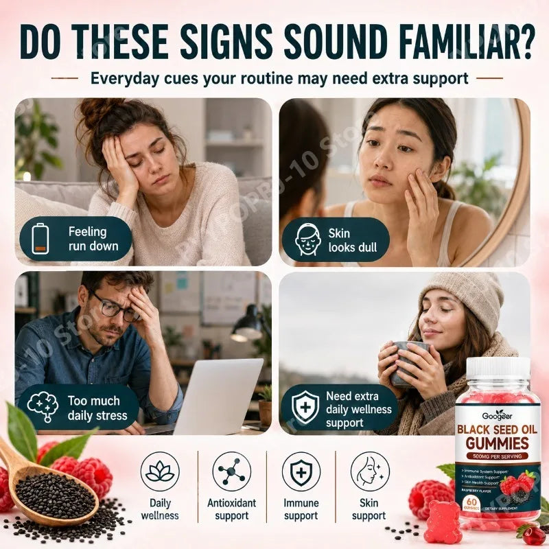 Googeer Black Seed Oil Gummies with Zinc Antioxidant Support Raspberry Flavored Daily Wellness 60 Gummies