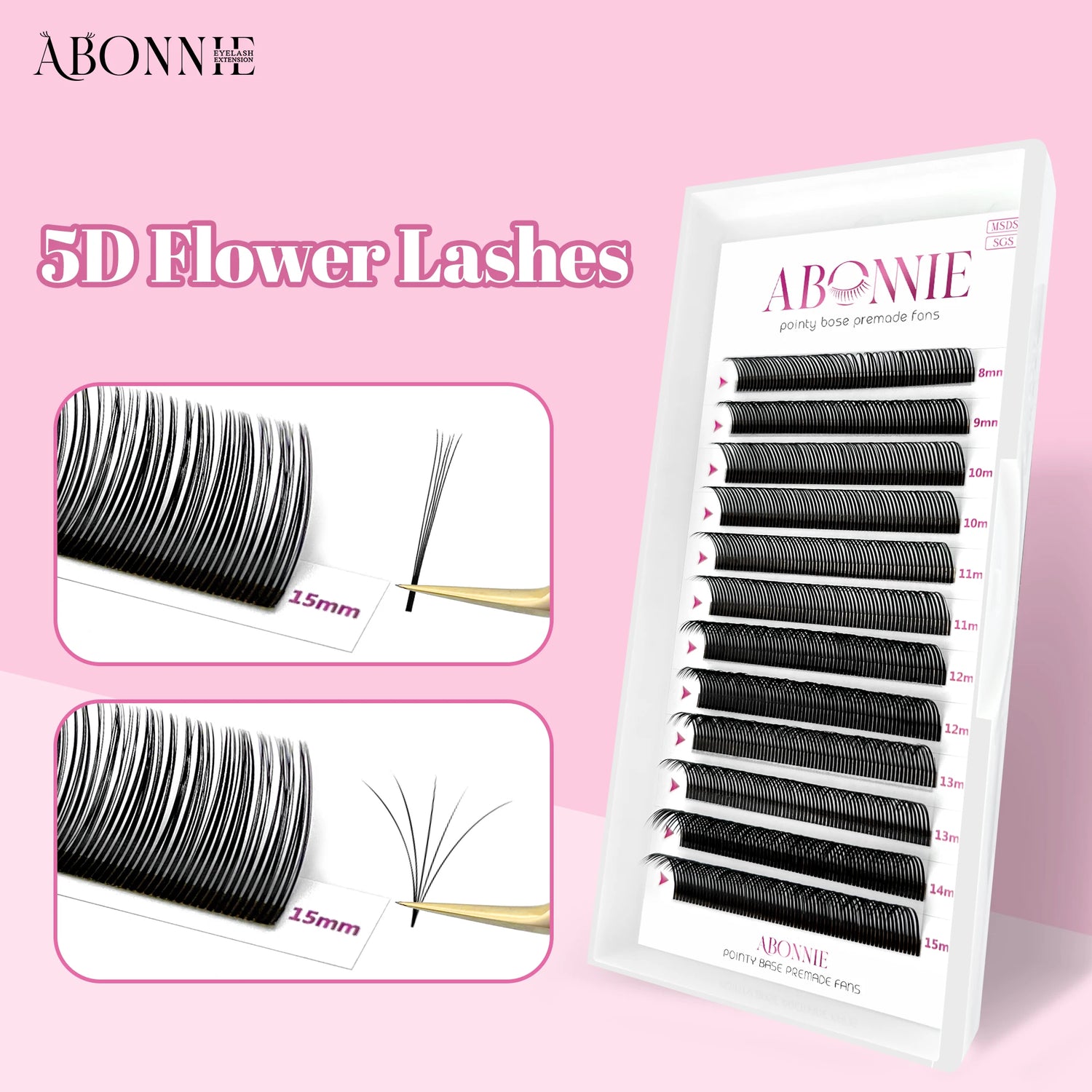 ABONNIE Black Brown 5D Flower Spikes Fairy False Eyelashes Individual Easy Fans 5D Flower Volume Lash Extensions
