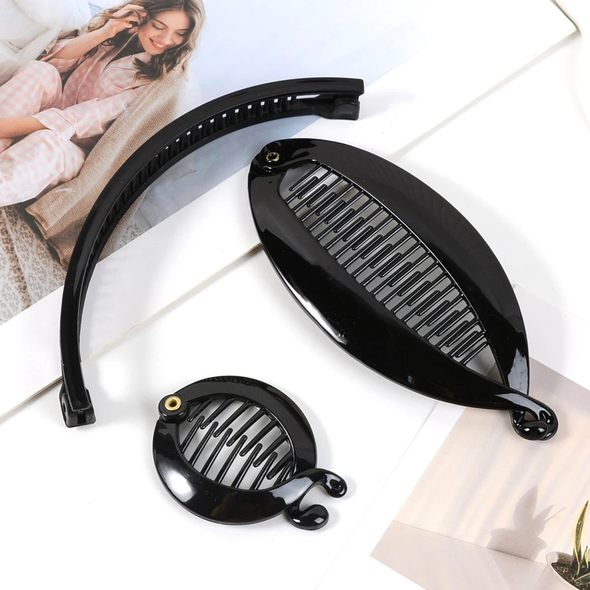 3Pcs/Set Fish Shape Hair Claws Clips Ponytail Holder for Women Girls Banana Clips Crabs Black Hair Styling Accessories