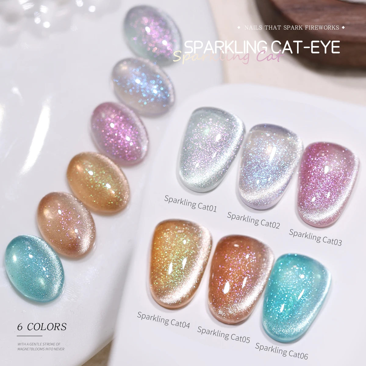 XEIJAYI 6pcs 15ml Sparkling Cat Eye Nail Gel Polish set, Semi Permanent Nail Art Soaking UV LED Nail Salon DIY Nail Salon Gel
