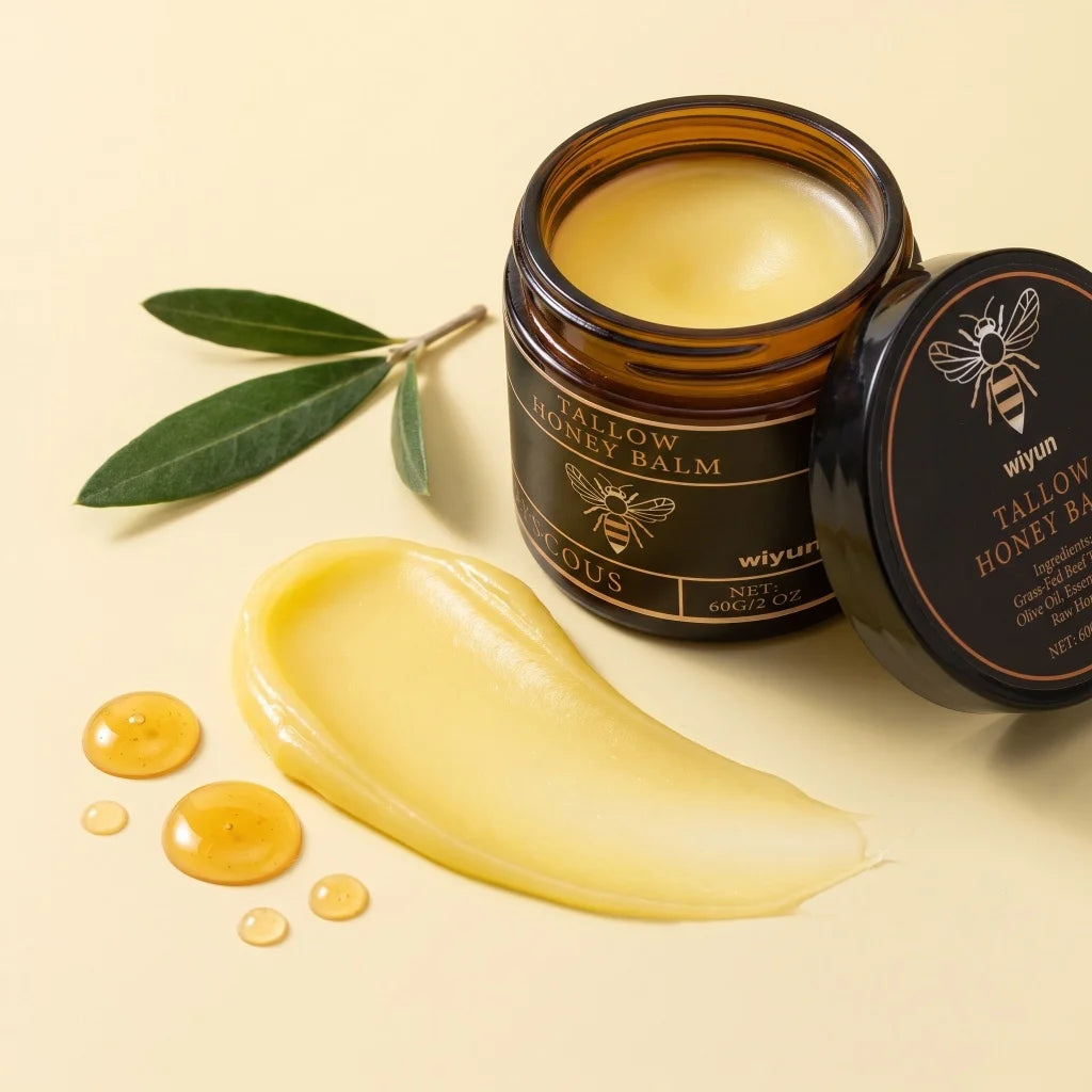 Tallow Honey Balm Natural Grass-Fed Beef Tallow Raw Honey Olive Oil Moisturizing Cream Gentle Nourishing Body Face Salve