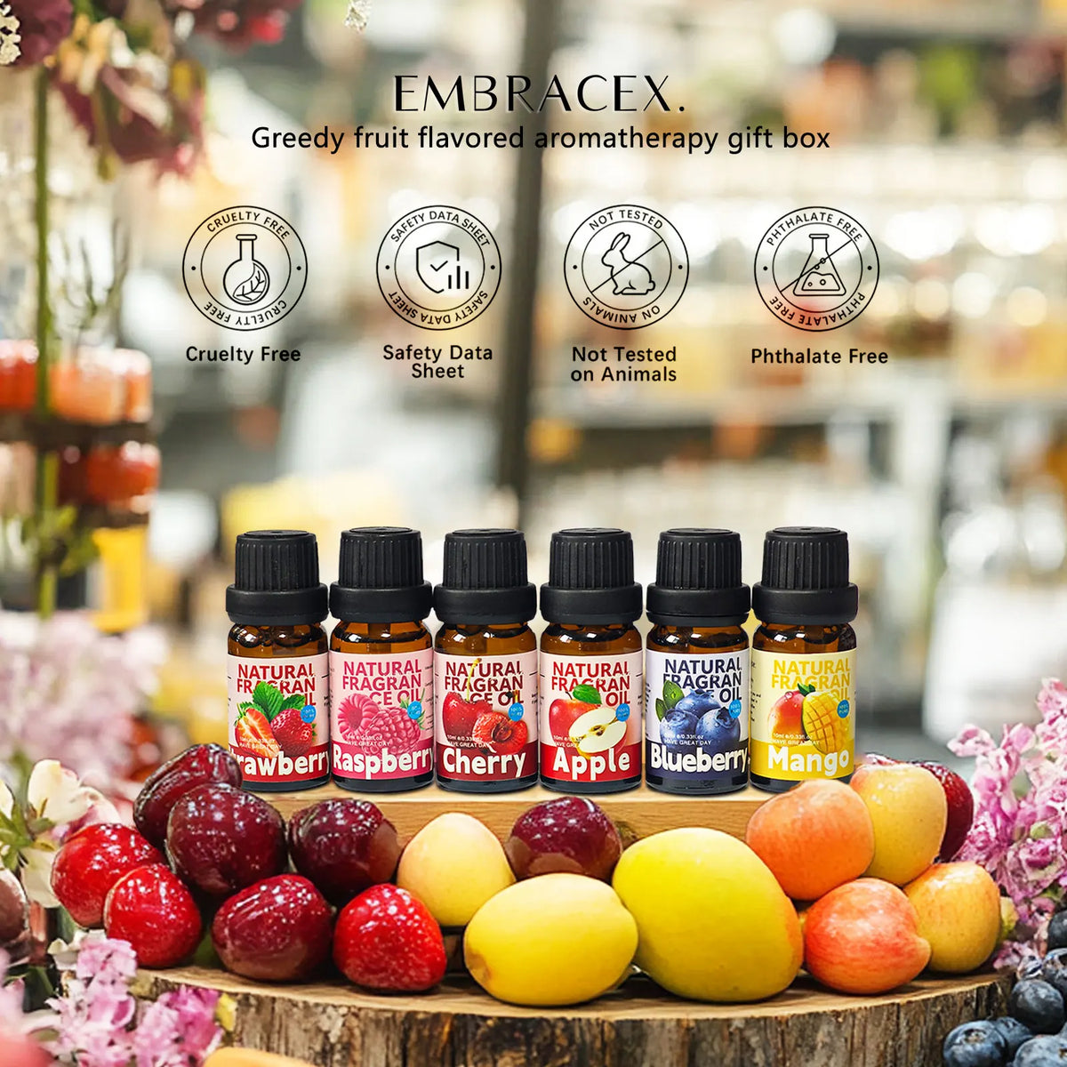 6PC/1PC Fragrance Oils 10ML Fruits Aroma Oil Mango Apple Cherry Strawberry Blueberry Raspberry Skincare Massage Oil Women's Gift