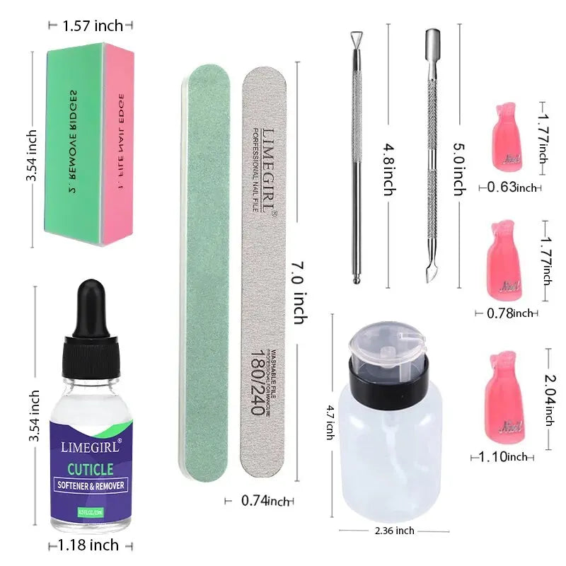 LIMEGIRL Nail Gel Polish Remover Tools Set with 100Pcs Bag Cotton And File Clipper for Manicure Nail Art UV Soak Off Removal Kit