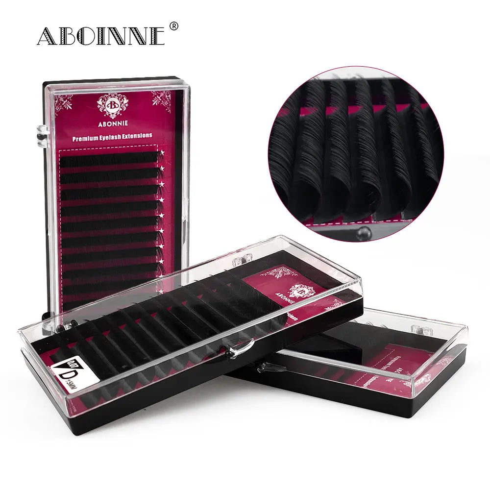 Abonnie B/C/D 12Rows Mink Hair Lashes Extension Matte Black Fluffy Silk Eyelash Extension for Beauty Makeup