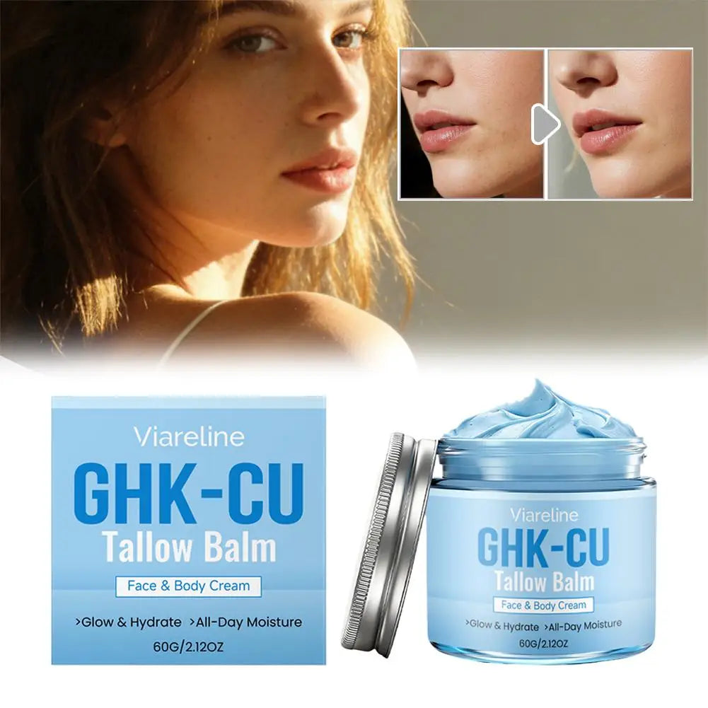 GHK-CU Copper Peptide Tallow Balm Blue Cream for Face & Body Moisturizer  for Mature, Dry & Sensitive Skin Daily Facial Care