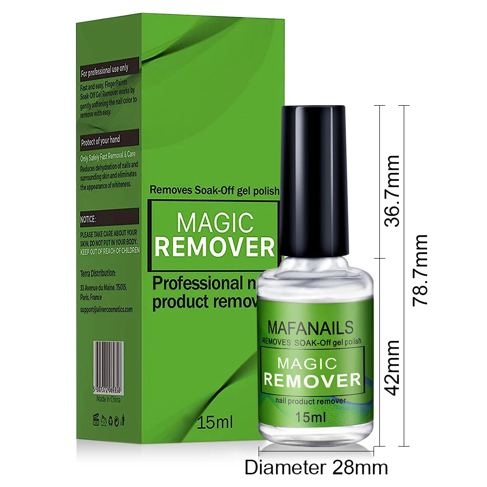 15ml Magic Gel Nail Polish Remover + Cuticle Pusher, Fas Magic Remover Burst Soak Off Uv Gel Semi Permanent Varnish Remove Tools