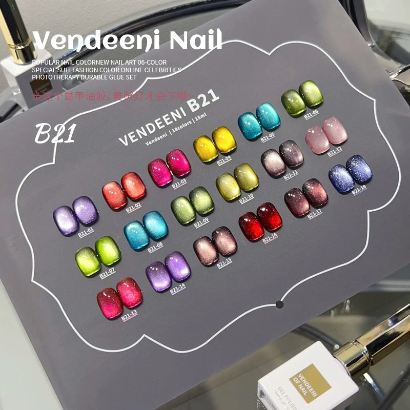 18Color  Neon Glazed Glass Cat Magnetic Gel Nail Polish Set Crystal Candy Color Magnetic Gel for Spring Summer Gel Polish Kit