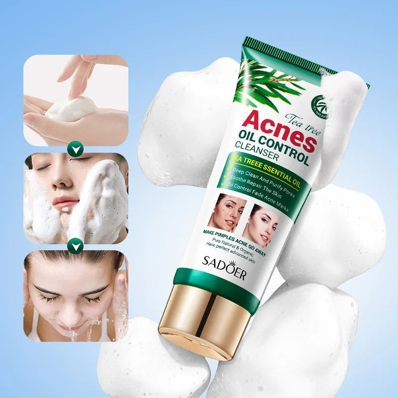 SADOER Tea Tree Acne Removal Facial Cleanser Moisturizing Anti-aing Anti Acne Deep Cleansing Face Wash Foam Cleanser Skin Care