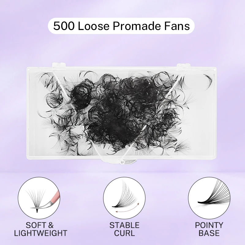 500 Handmade Premade Lash Fans Bouquet Eyelashes Pointy Base Mid Stem Pre made Volume Fans Promade Loose Fans Eyelash Extensions