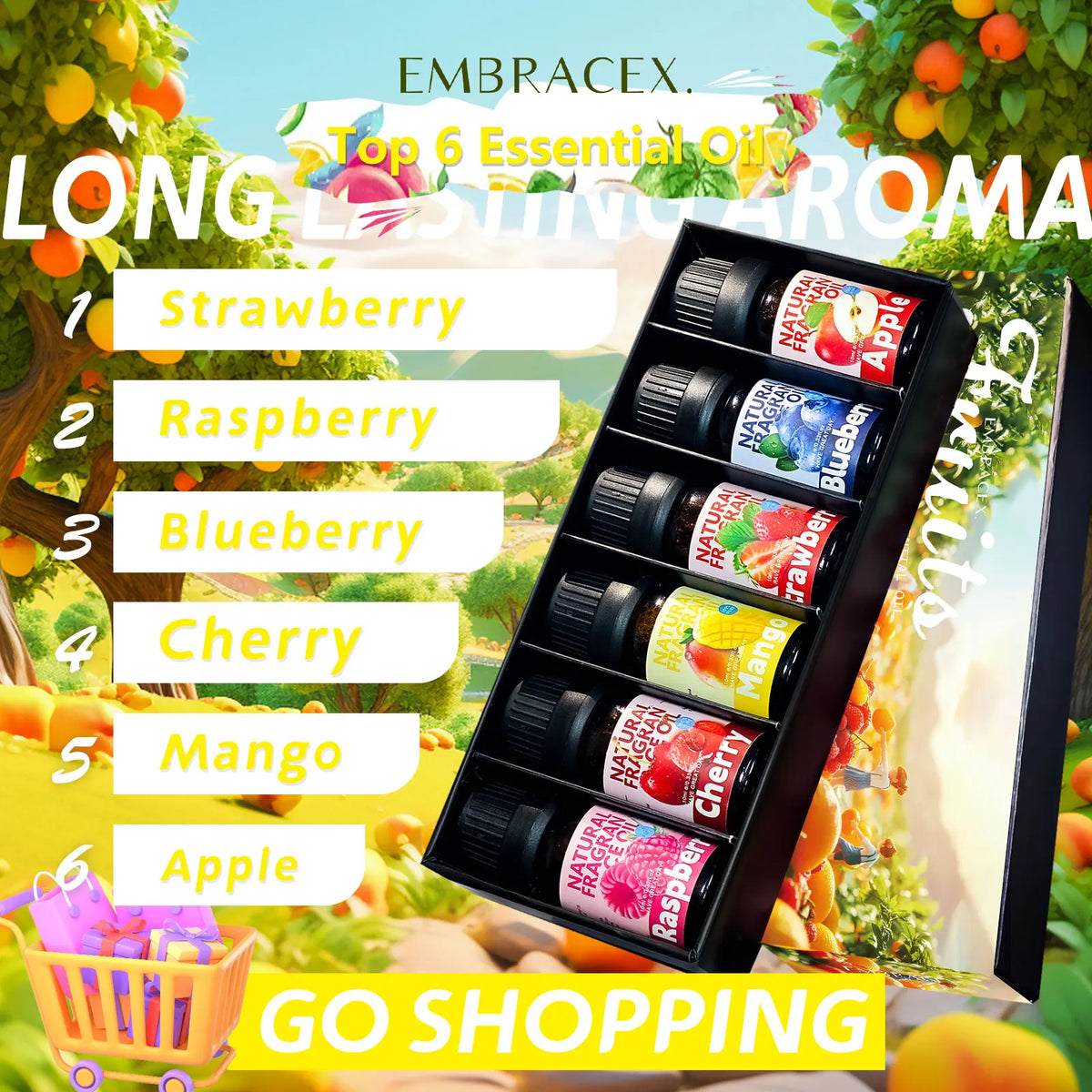 6PC/1PC Fragrance Oils 10ML Fruits Aroma Oil Mango Apple Cherry Strawberry Blueberry Raspberry Skincare Massage Oil Women's Gift