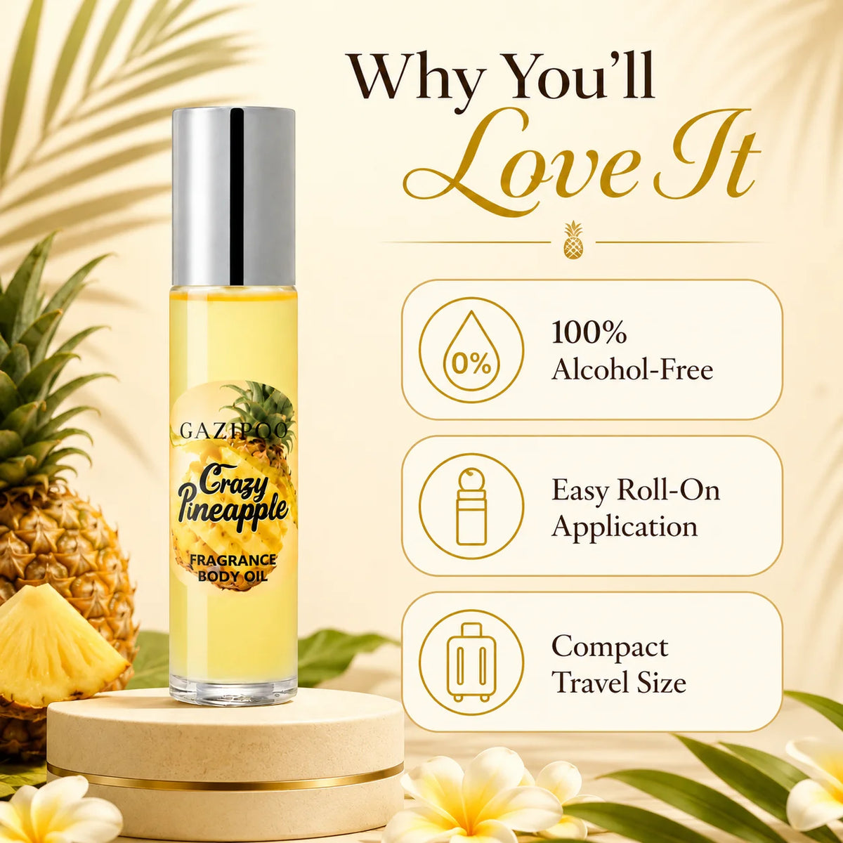 10ml Pineapple Pheromone Oil - Juicy Fruity Subtle Perfume Oil, Original Eau de Toilette Traveling or Dating Bathroom Use