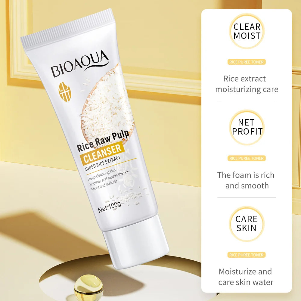 Rice Raw Pulp Facial Cleanser Face Washing Foam Skincare Moisturizing Brightening Rejuvenation Face Cleanser Beauty Skin Care