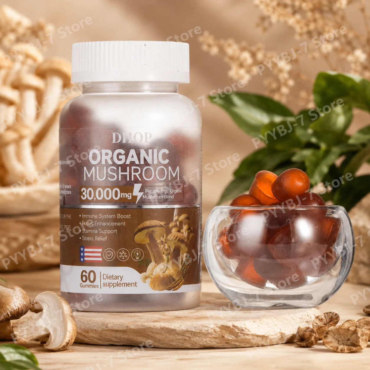 5Mushroom Blend Gummies with Lion’s Mane Reishi Cordyceps Chaga Turkey Tail and Vitamin D3 Immune Energy Daily Focus Support
