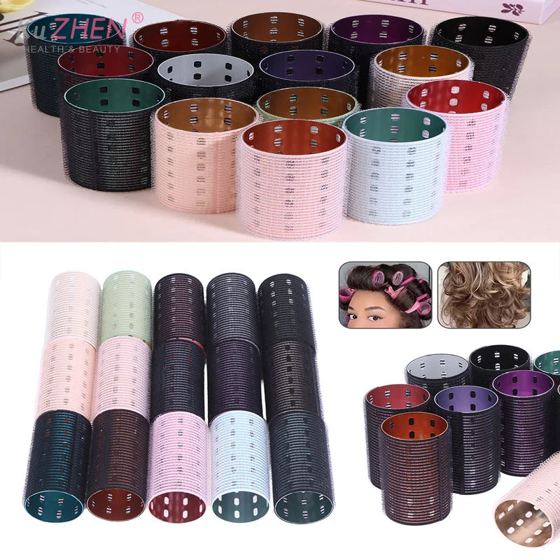 1PC Color Aluminum Core Self-adhesive Hair Roll 5*9cm Pure Nylon Hook And Loop Roller Self Grip Styling HotThermal Volume Curler