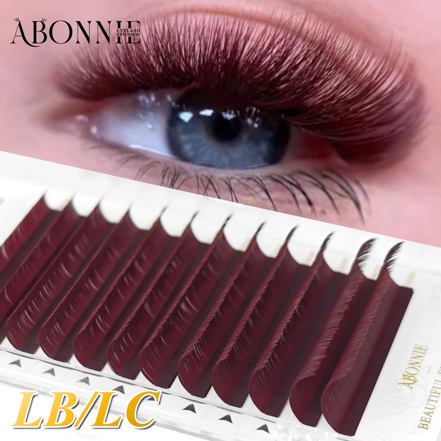 ABONNIE LB LC Curl Wine Red Eyelash Extension Premium Cashmere Burgundy Lashes Individual Mink False Color Lashes