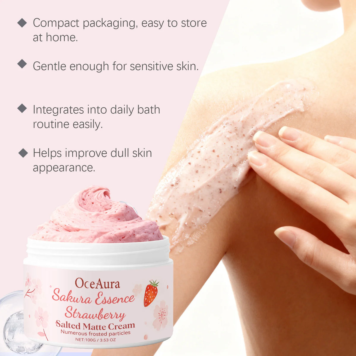 Sakura Strawberry Body Scrub Cream Deeply Cleansing Exfoliating Scrub For Smooth & Glowing Skin Dead Skin Removal Moisturizing