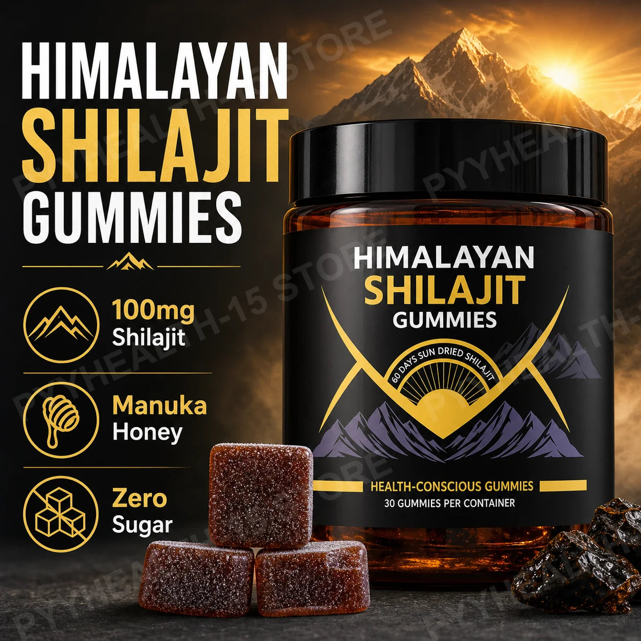 Manuka Honey Shilajit Gummies, Himalayan Shilajit 100mg, Zero Sugar, Daily Vitality & Wellness Support, 1 Gummy Daily, 30 Count