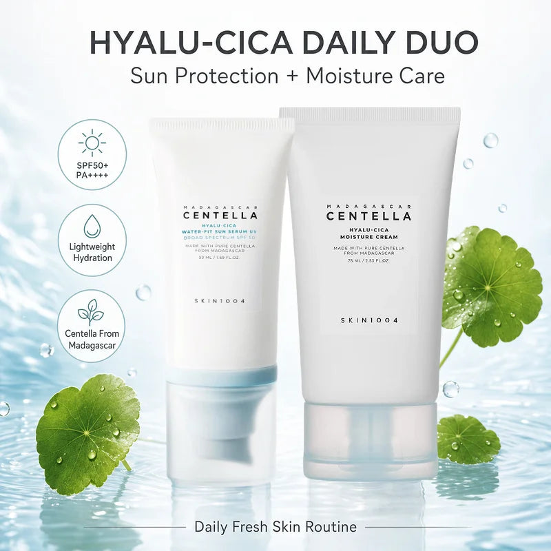Korean Centella Hyalu-Cica Moisture Cream and Facial Hyalu Cica Water-Fit Sun Serum SPF50 Sunscream Protection Skincare Product
