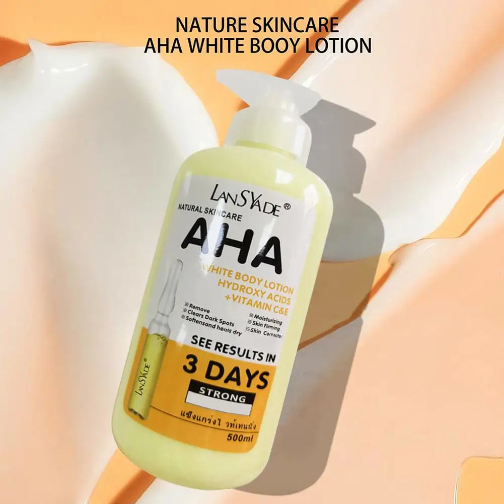AHA Whitening Body Lotion 500ml, Hydroxy Acid VC VE Brightening Skin Moisturizer,Dark Spots Remover Firming Hydrating Body Cream