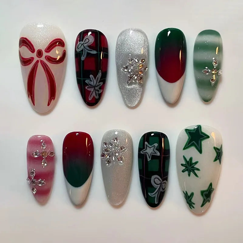 24pcs Flower Lines False Nails Tips Wearable Gradient Pink Long Almond Fake Nail with Pearl Design Press on Nails Sets Manicure