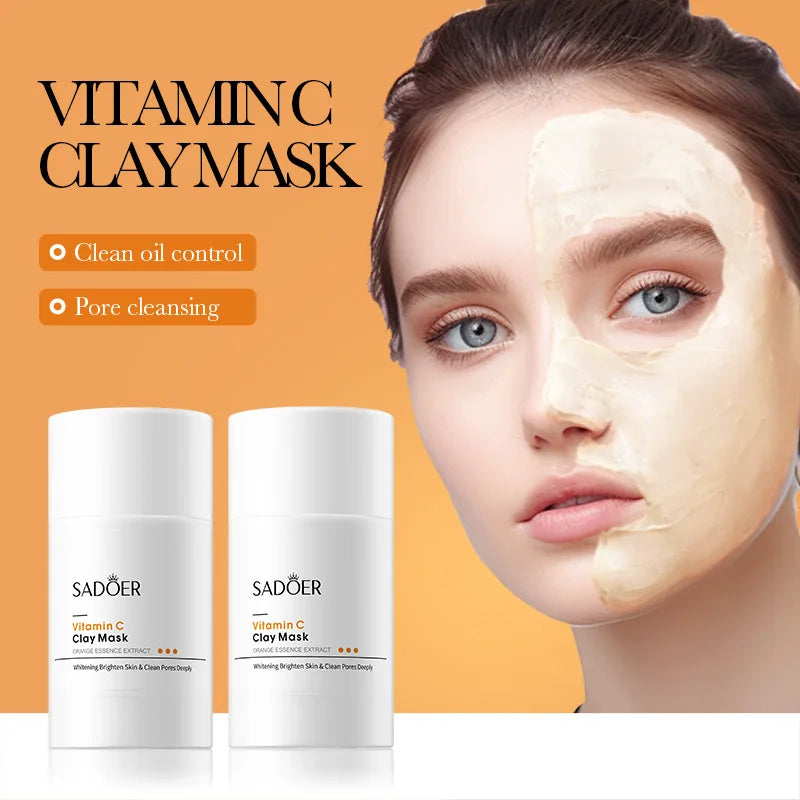 SADOER Vitamin C Solid Facial Mask Clay Mud Masks Stick Pore Cleaning Remove Blackhead Whitenting Moisturizing Clay Face Mask