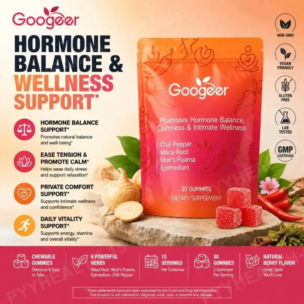 Maca Root Gummies with Muira Puama Epimedium and Chili Pepper for Daily Balance Calmness Vitality Overall Wellness, 30 Gummies