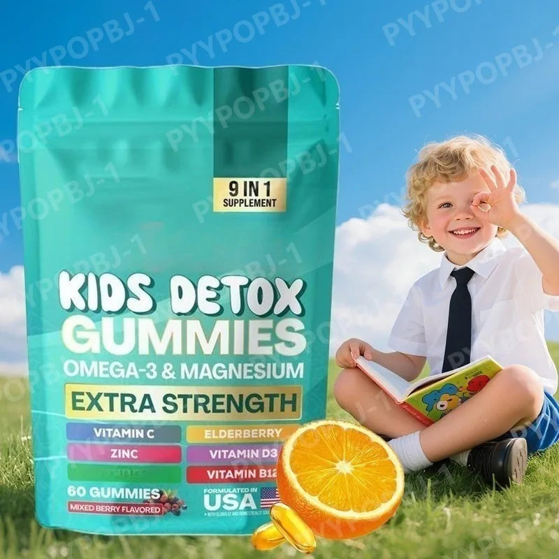 Children Multivitamin Gummies Mixed Berry Flavor Contain Vitamin C D3 and Vitamin B12 Zinc Omega-3 60 Pieces Per Bottle