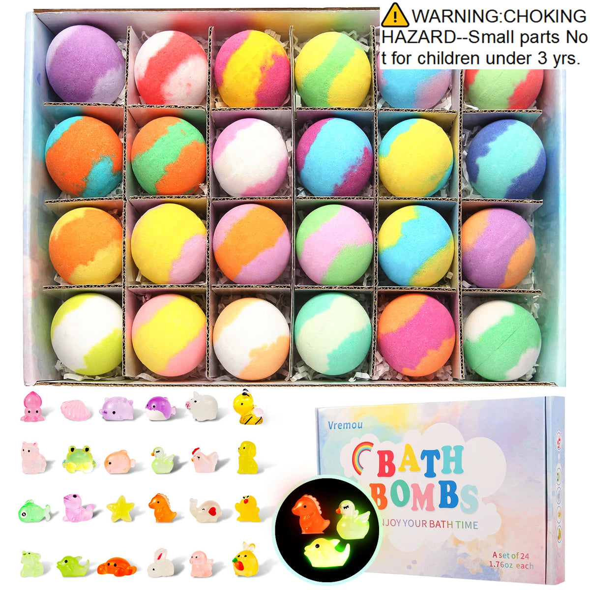 Bath Bombs for Kids with Surprise Inside, 24 Pack Kid Bath Bombs Gift Set, Easter Gifts for Kids Bubble Bath Product for Boys Gi