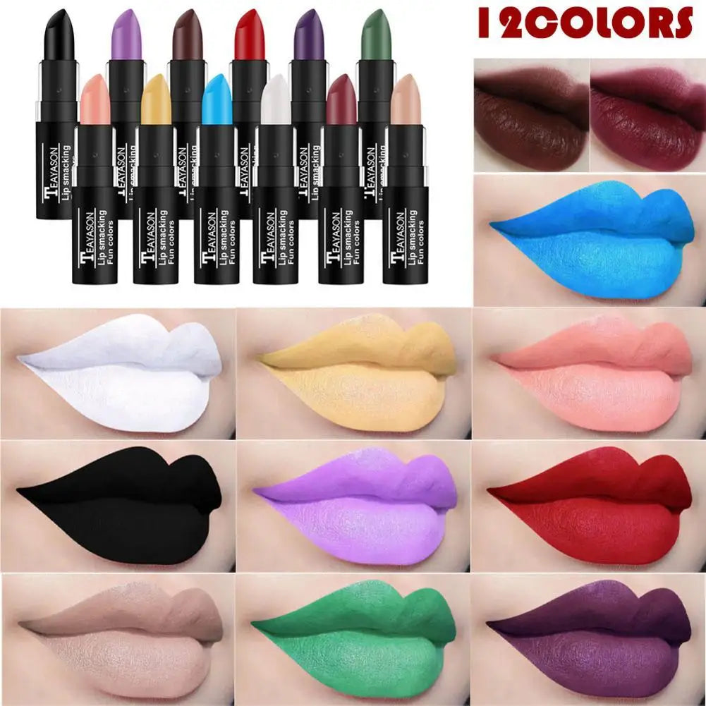 Hot Sale Waterproof Velvet Matte Black White Lipstick Lasting Pigment Green Purple Lipstick Christmas Halloween Party Lip Makeup
