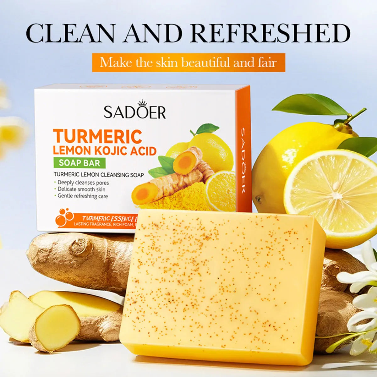 Turmeric Kojic Acid Lemon Essential Oil Soap, Frosted Particle Soap, Physical Exfoliating Handmade Soap