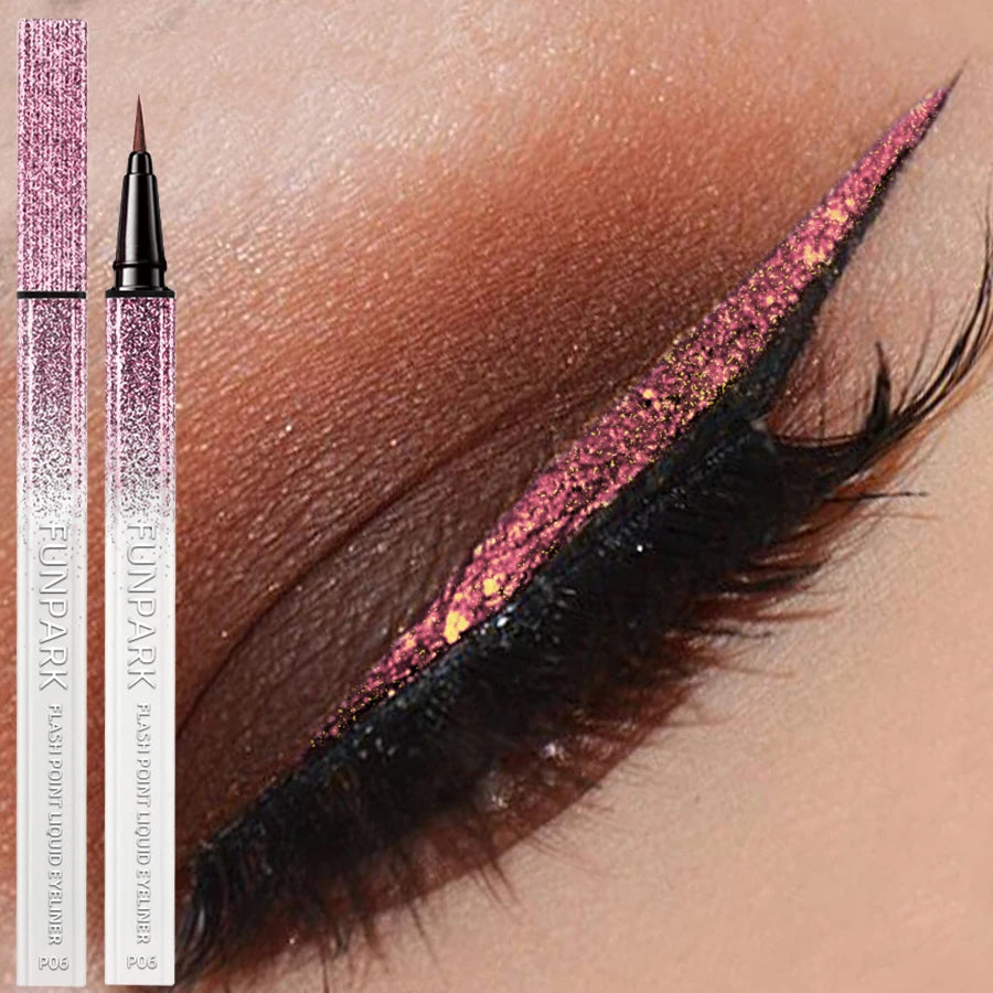 1PC Ultra-fne Glitter Pink Eyeliner Waterproof Liquid Korean Makeup for Women Quick Dry Smooth Eye Liner Long Lasting Eye Pen