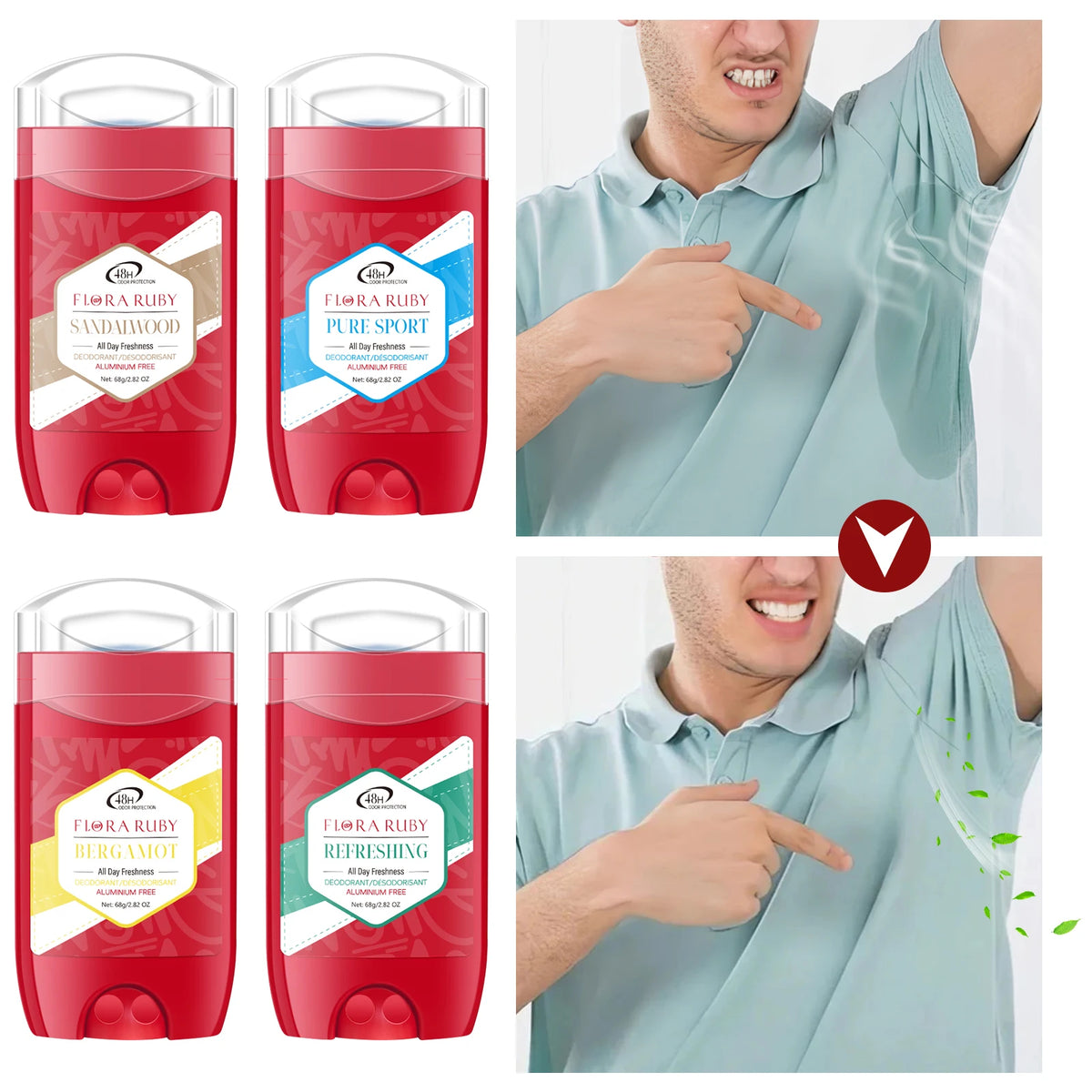Old Spice Men's Deodorizer Aluminum Free，48Hour Odor Control Removing Odor Increasing Favorability Refreshing，Sandalwood Aroma