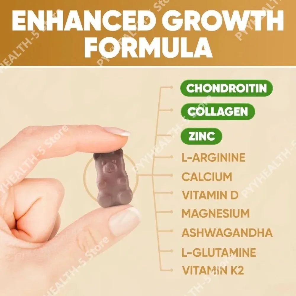 Height Growth Increase Vitamin Gummies with Calcium Magnesium Glycinate Zinc Vitamin K2 D3 Supplement for Kids Teens Use 60CT