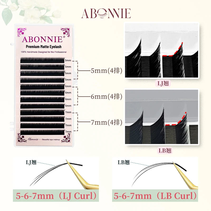 Abonnie LJ Pre-Bundled Bottom Eyelashes 5-7mm Camellia Eyelashes Extensions Automatic Flowering Lashes LB Premade Spike Lashes