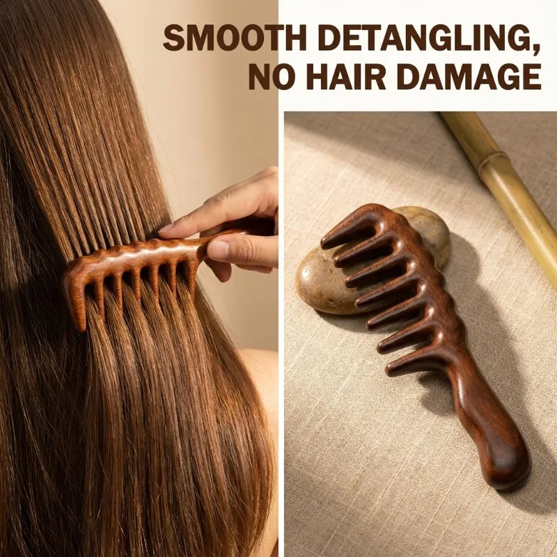 Wood Wide Tooth Massage Comb Anti Static Sandalwood Scalp Massage Comb Portable Hair Styling Wooden Comb for Scalp Care