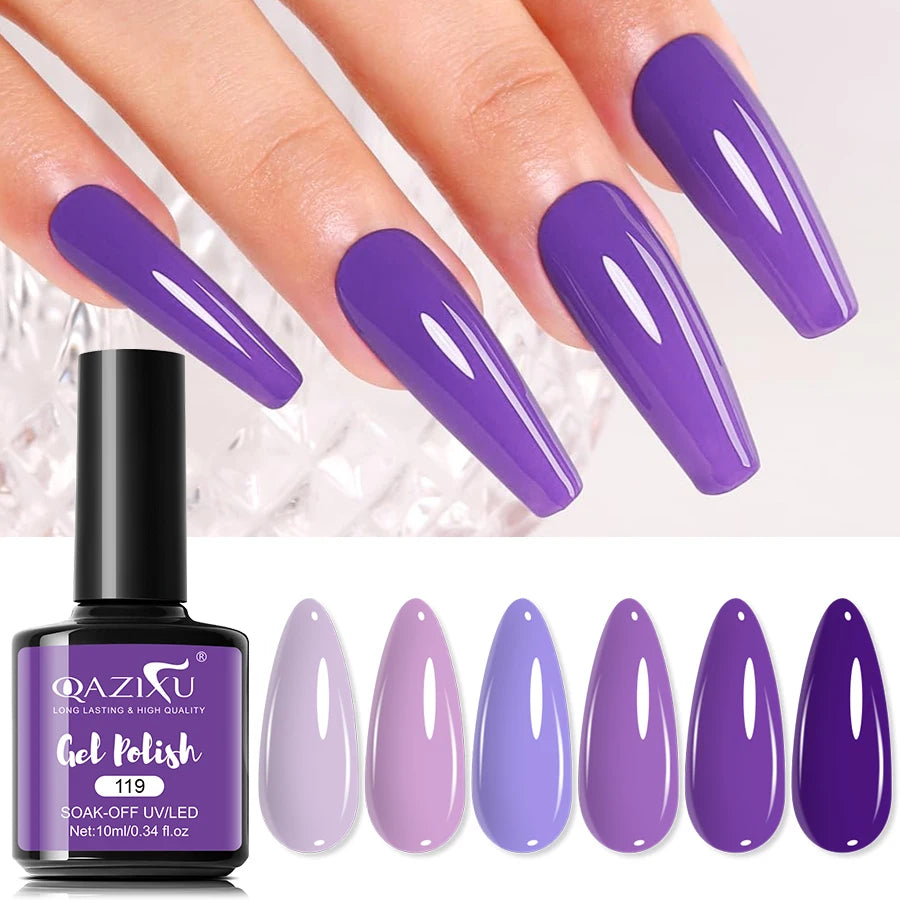 QAZIXU 1-6Pcs Purple Gel Nail Polish Winter Manicure Varnis Semi Permanent Nail Gel Varnish Soak Off UV Gel for Design Nails