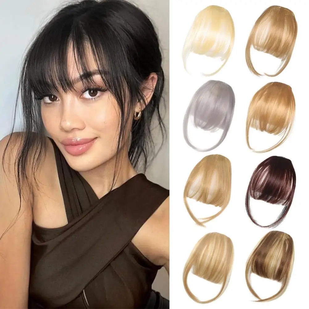 Women Clip-in Bangs Natural Wispy Forehead Hair Extensions Faux French Bangs Girls Straight Air Bangs Fringe Wig Hairpieces