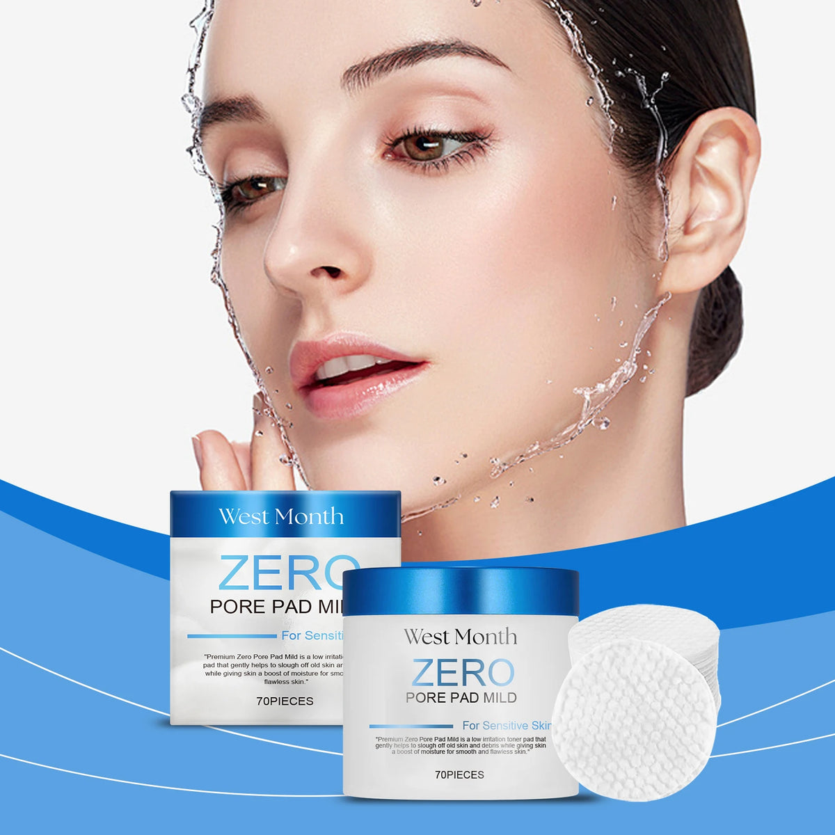 West Month Salicylic Acid Cotton Pads Shrink Pores Moisturizing Facial Exfoliant Removes Pimples and Blackheads Toner Pads 70pcs