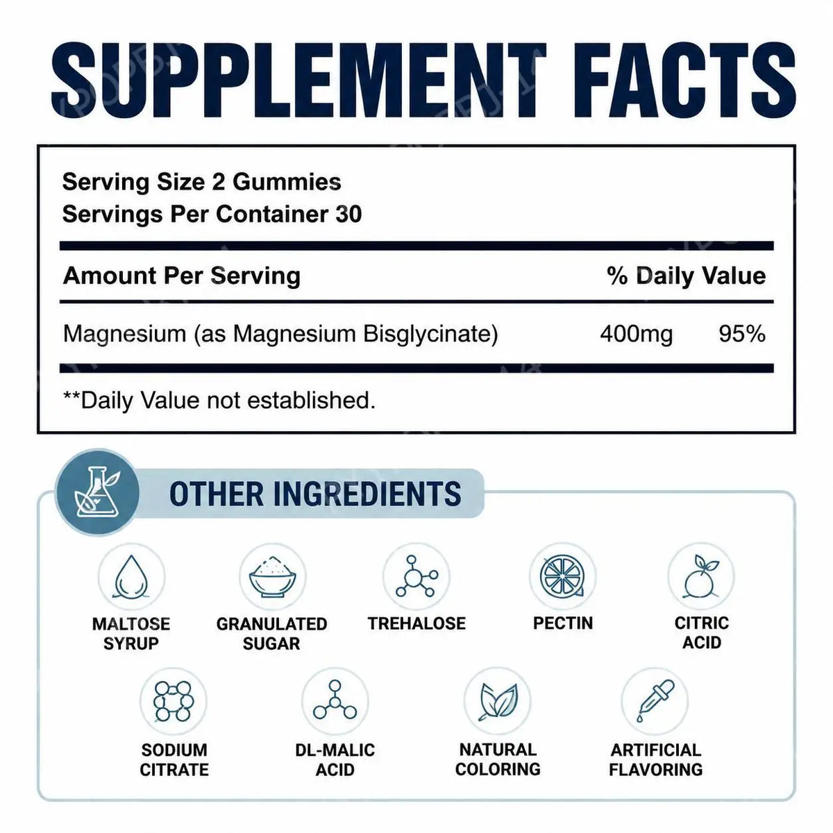 Magnesium Bisglycinate Gummies for Daily Sleep Support and Nervous System Health, Muscle Recovery and Bone Support, 60 Gummies