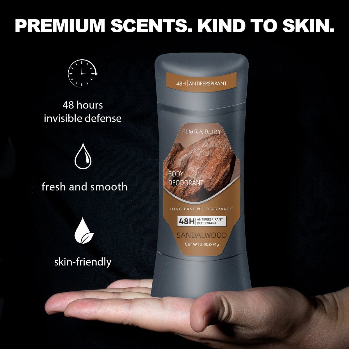 Men Sandalwood Deodorant Stick Anti Sweating Keep Drying Lasting Fragrance Remove Armpit Odor Underarm Refresh Sticks 74g