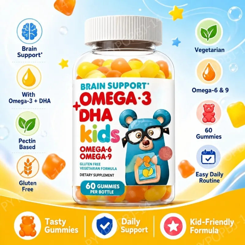 Kids Omega 3 DHA Gummies with DHA From Algae Chia Oil Daily Wellness Support for Kids Vegetarian Gluten Free 60 Gummies