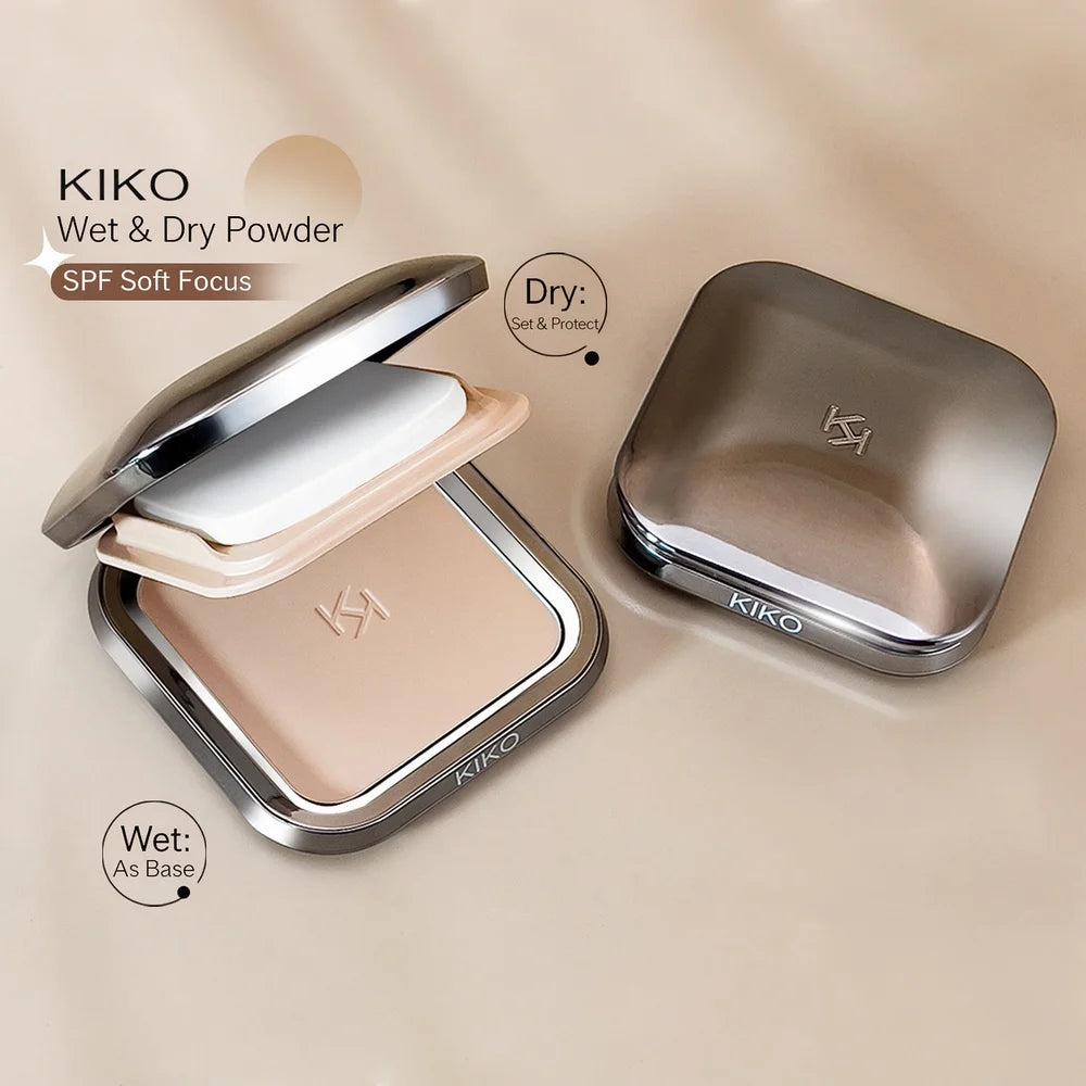 KIKO Matte Fusion Pressed Powder Natural Long Lasting Oil Control Shine Free Setting Foundation Face Makeup with Mirror and Puff