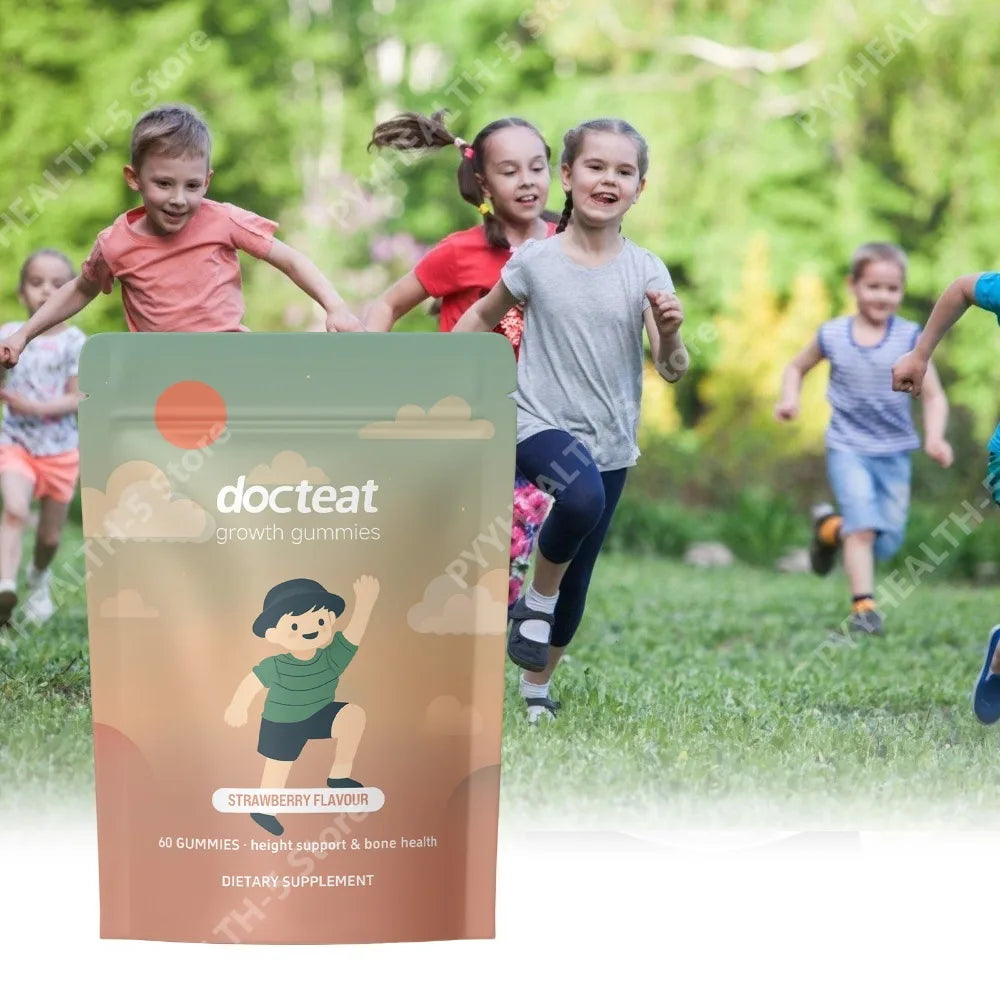 Docteat Growth Gummies for Kids Strawberry Flavor Chewable with Calcium Vitamin D and K 60 Gummies