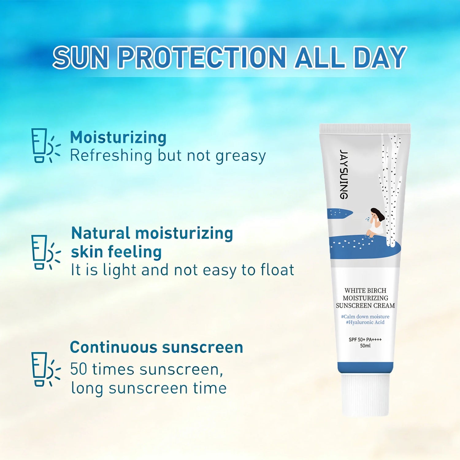 Moisturizing Sunscreen Cream SPF50+ PA+++ Broad Spectrum Oil Control UV Protection Lightweight Non Greasy Face Sunscreen