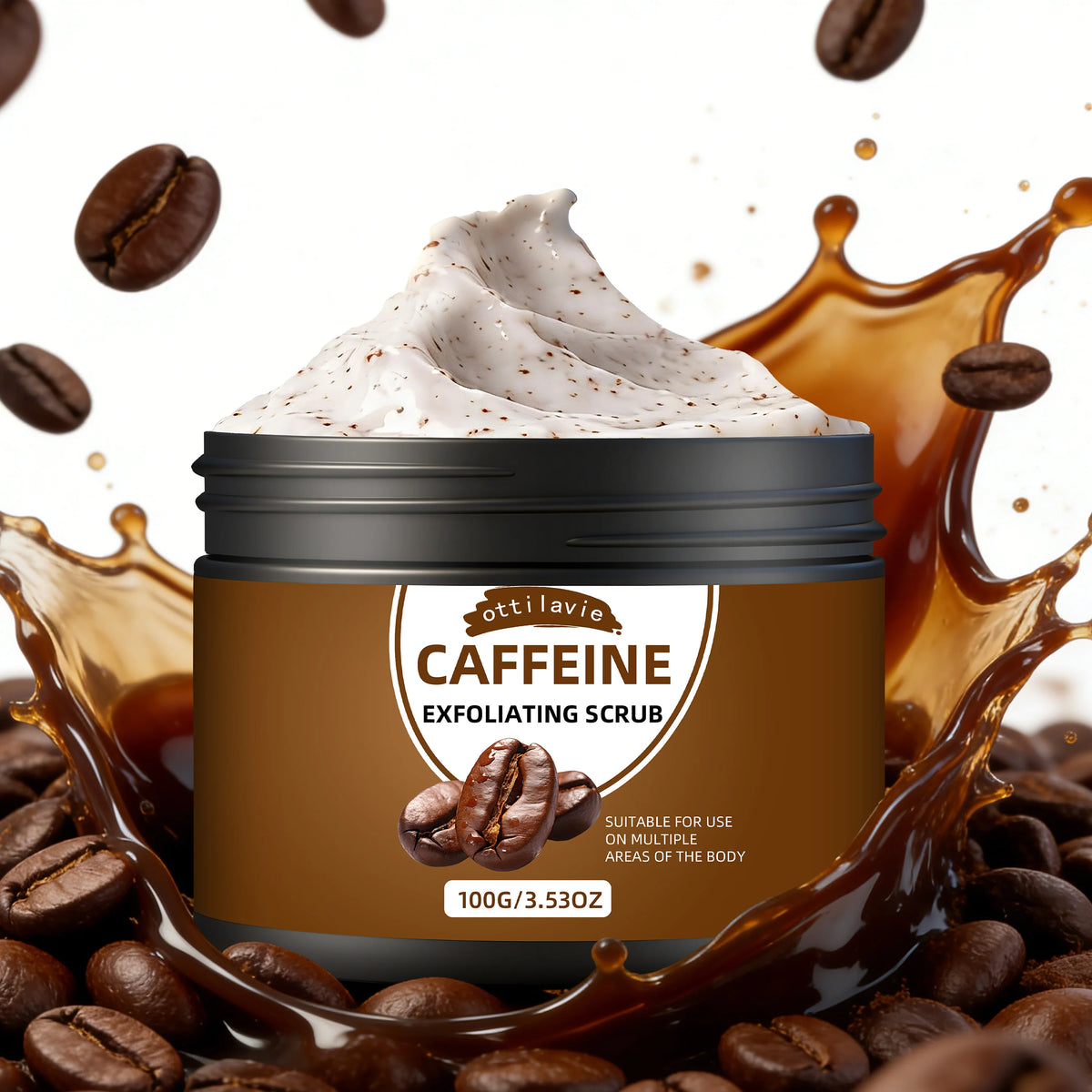 Ottilavie Caffeine Exfoliating Scrub, Gentle Exfoliating Deep Cleansing For Hands, Feet & Body, Daily Skincare Routine