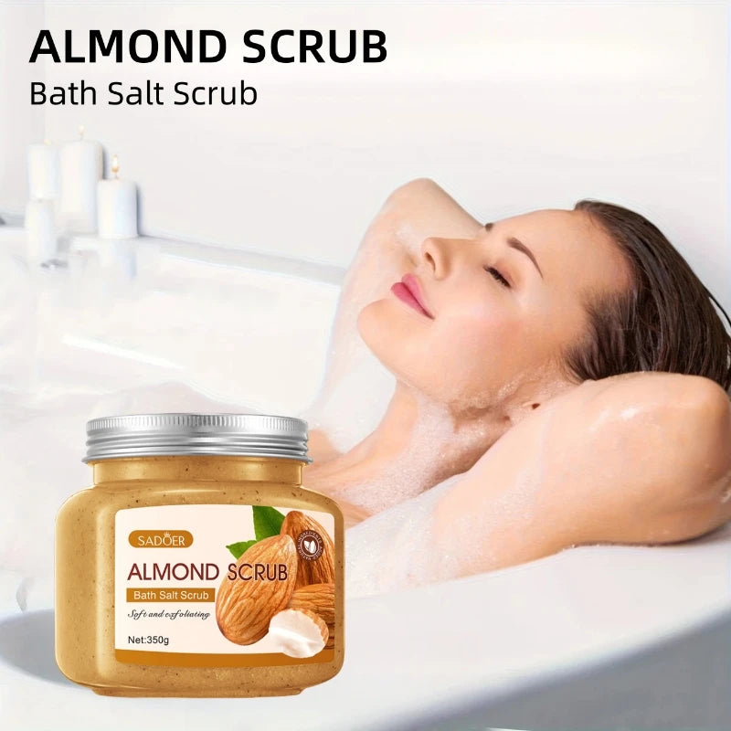 Almond Scrub 350g - Hypoallergenic Exfoliating Wipe for All Skin Types, Alcohol-Free, Rich in Walnut Shell Powder, Glycerin, Etc., Suitable for Dry and Dull Skin, Deeply Cleans Pores, with Almond Fragrance, Unisex, Suitable f