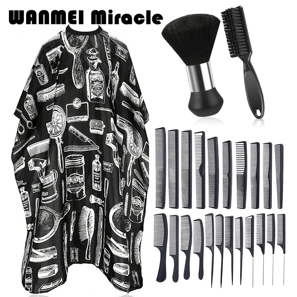 Professional Waterproof Barber Cape with Hairdress Antistatic Apron Carbon Fiber Comb Beard Neck Dust Brush Hair Styling Tool