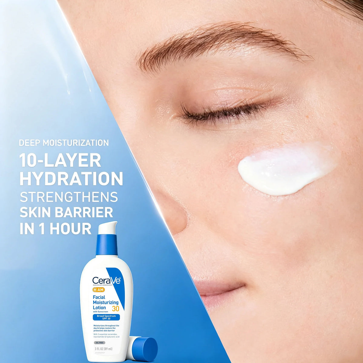 CeraVe AM Facial Moisturizing Lotion with SPF 30,  Broad Spectrum Sunscreen, Hyaluronic Acid Niacinamide Ceramides, 3 Fl Oz