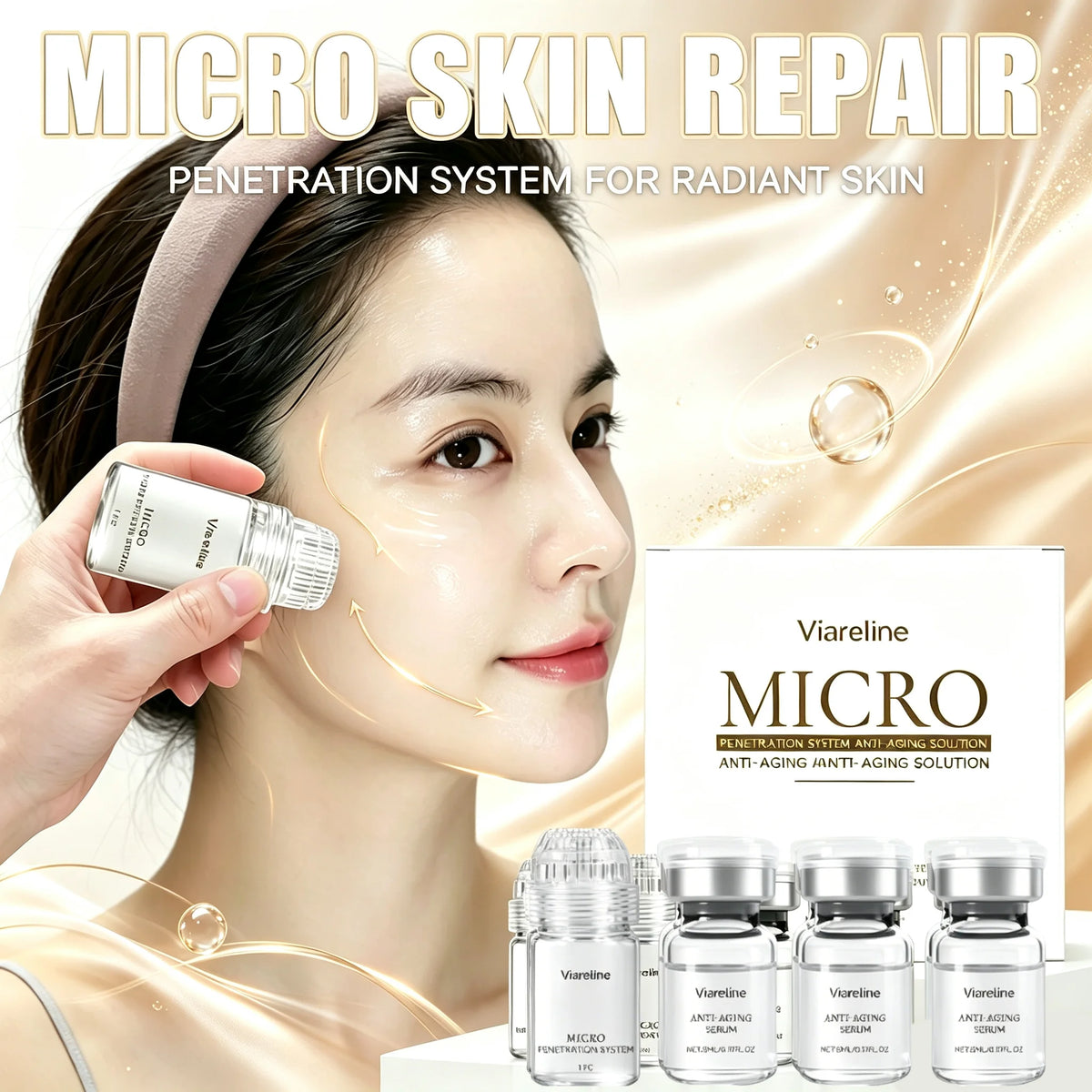 Professional Microneedle Serum Kit Hyaluronic Acid Hexapeptide Collagen Smoothing Fine Lines Deep Moisturizing Facial Care 0.3mm
