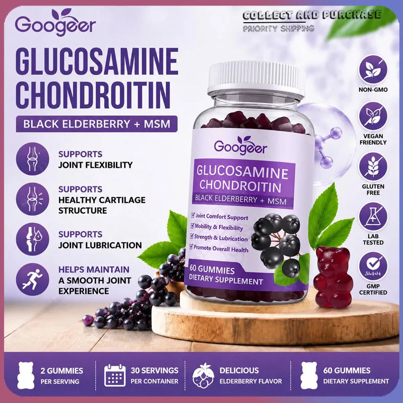 Googeer 60 Gummies Glucosamine Chondroitin with Hyaluronic Acid And MSM Joint Support Gummies for Smooth Mobility And Lubricatio